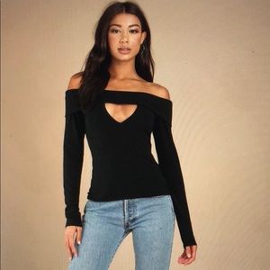 Off the shoulder black blouse. WORN ONCE!!!